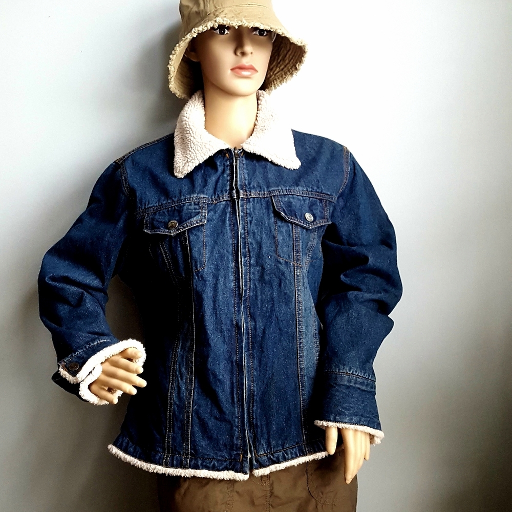Denim and fleece sherpa jacket